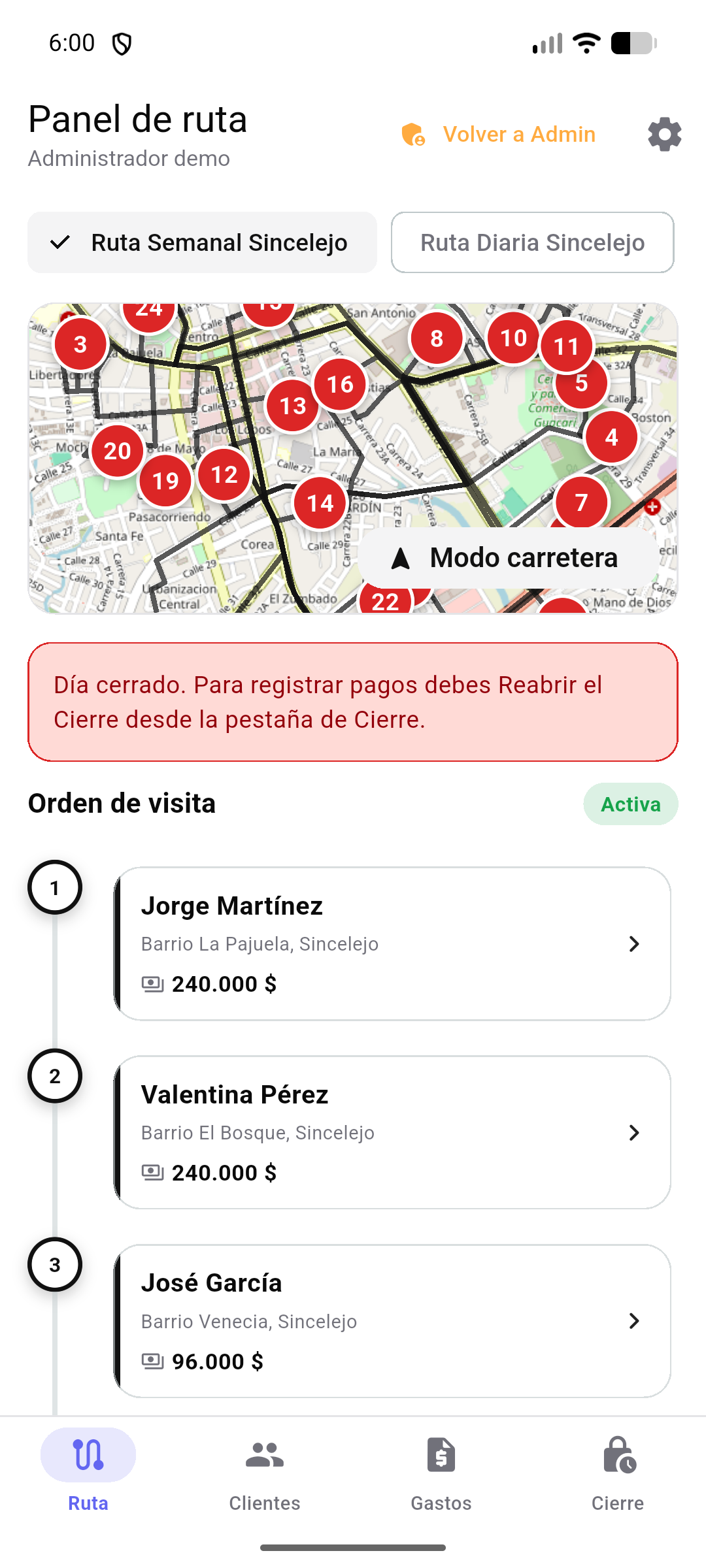 Ruta del día