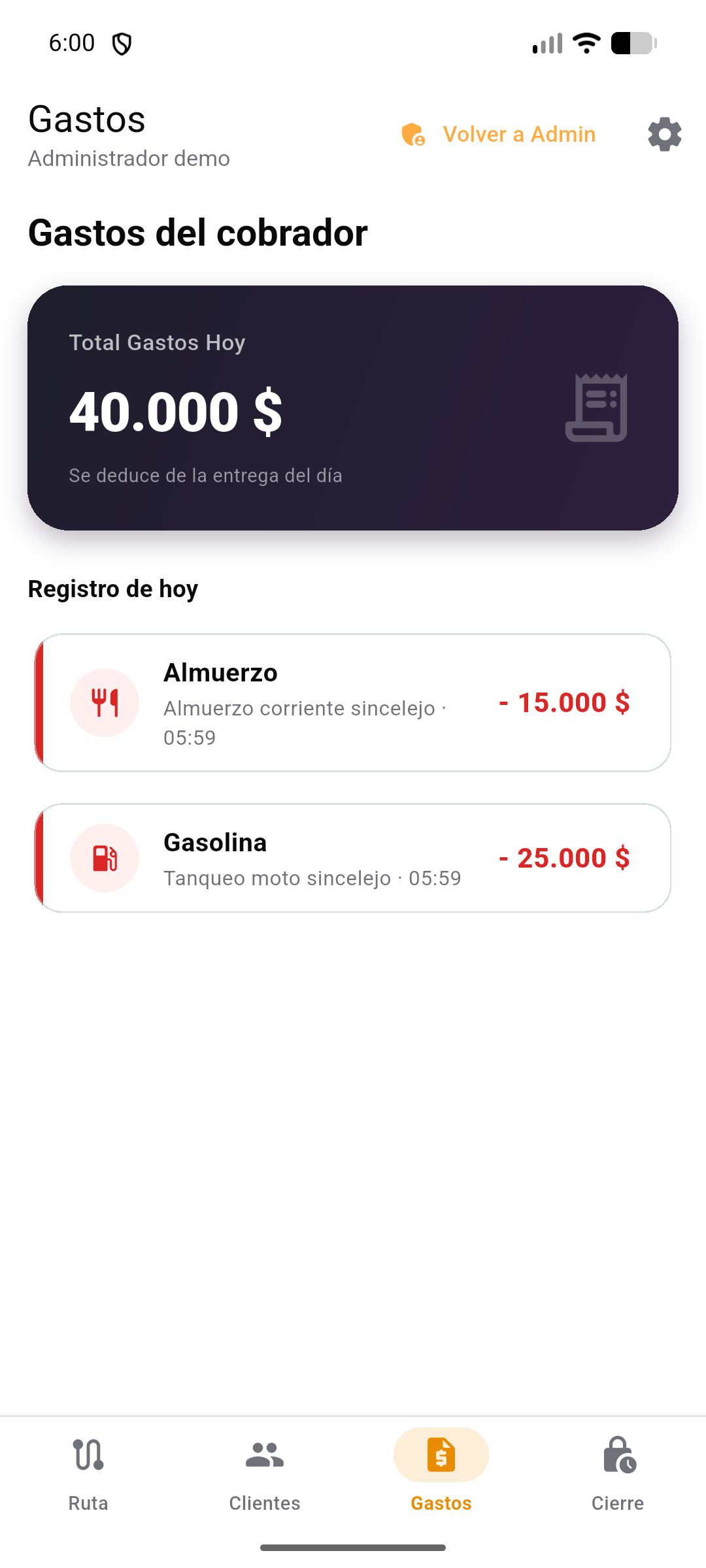 Gastos del día