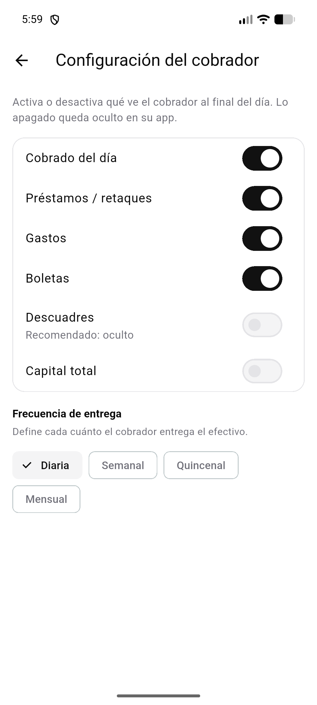 Configurar cobrador