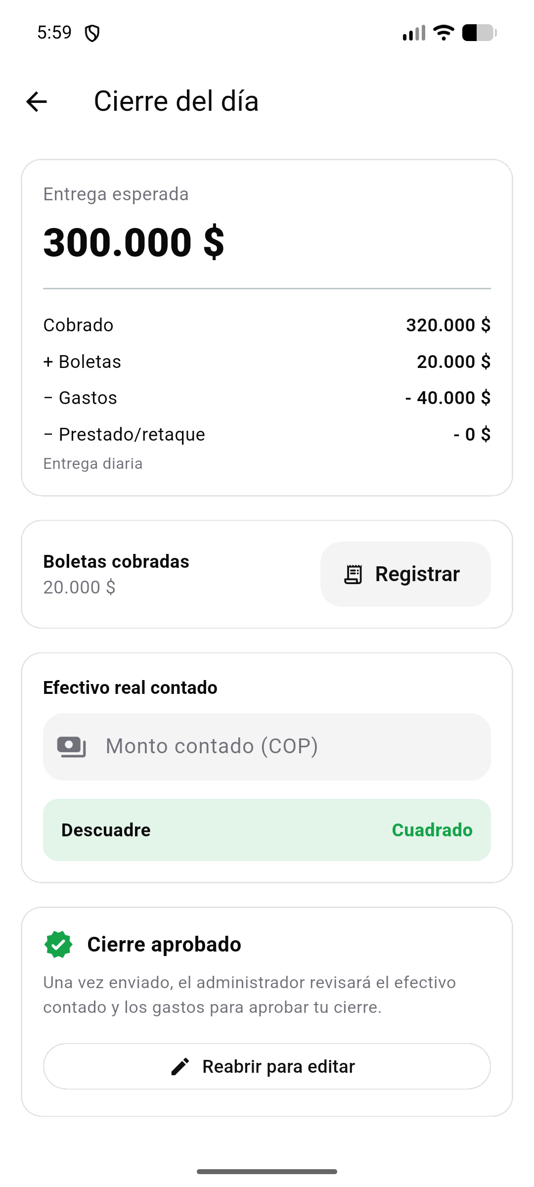 Cierre del día